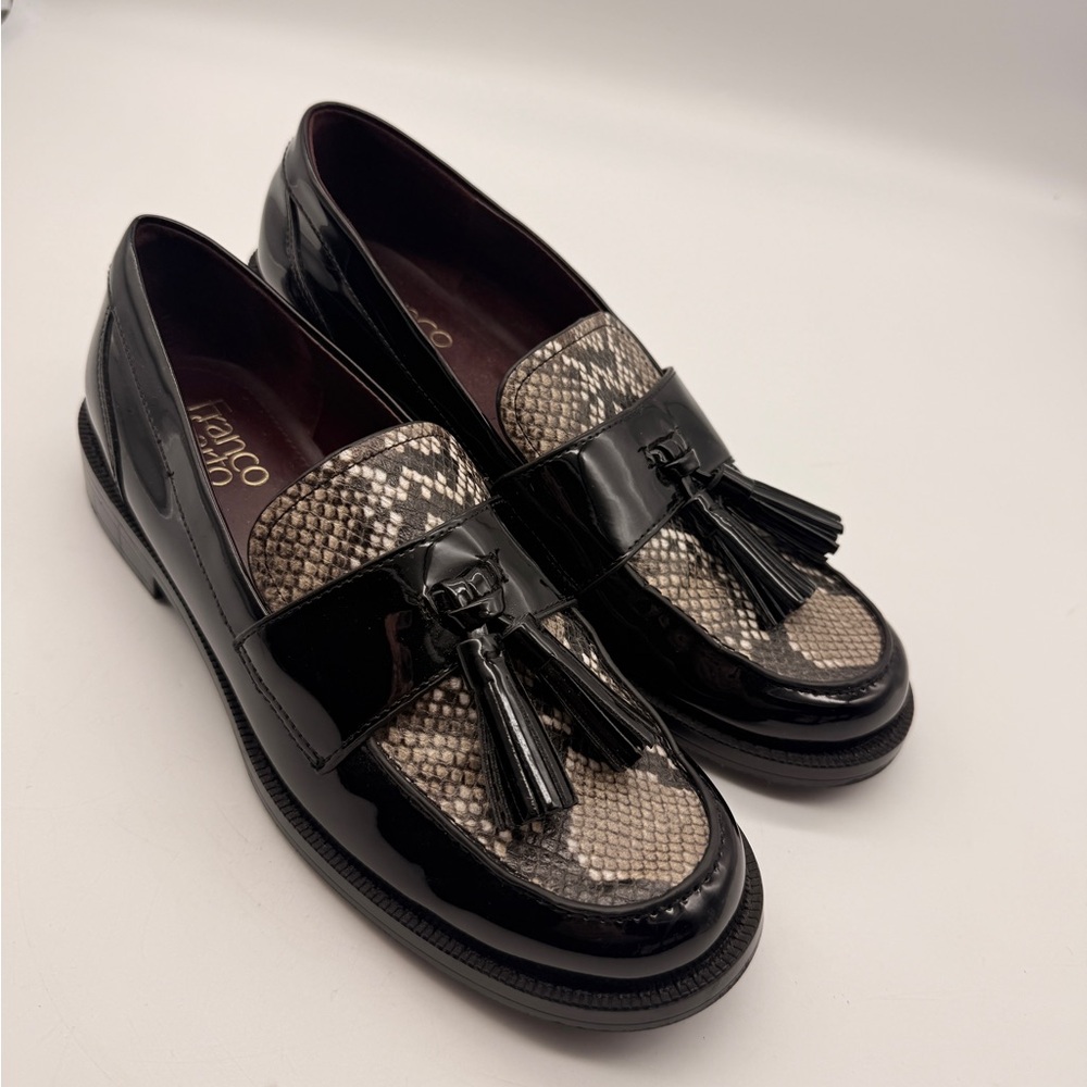 Franco Sarto Lucia Loafer (Women) 8M, BLACK PATENT MULTI Snake Print Lk New
